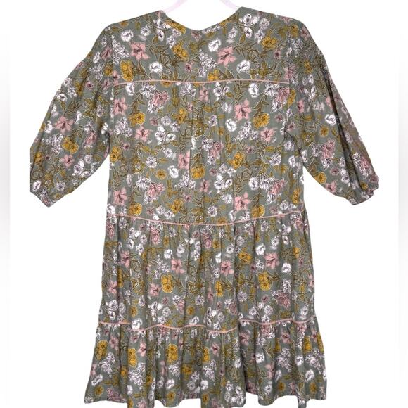 Cynthia Rowley Floral Sage Green Babydoll Dress Tiered Ruffles Size Medium - Picture 6 of 8